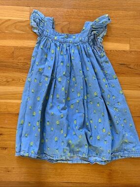 Blue Lemon Print Ruffle-Sleeve Kids Dress